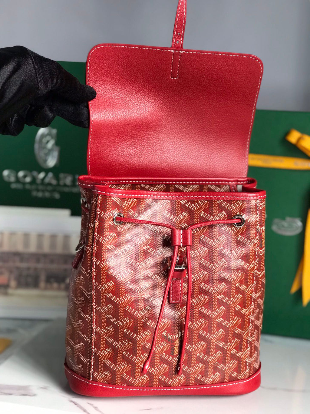 ALPIN MINI BACKPACK 21 IN CLASSIC RED LAMBSKIN AND GOYARDINE CANVAS