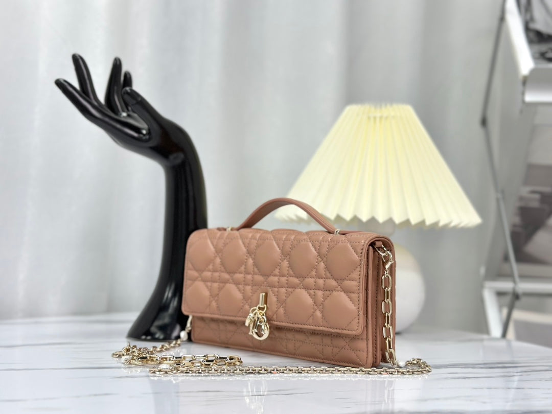 DIOR LADY CHAIN BAG 21 IN ALMOND BEIGE LAMBSKIN