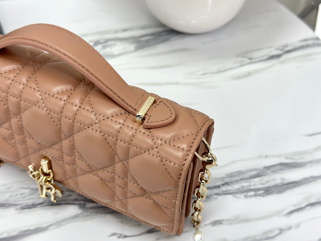 DIOR LADY CHAIN BAG 21 IN ALMOND BEIGE LAMBSKIN