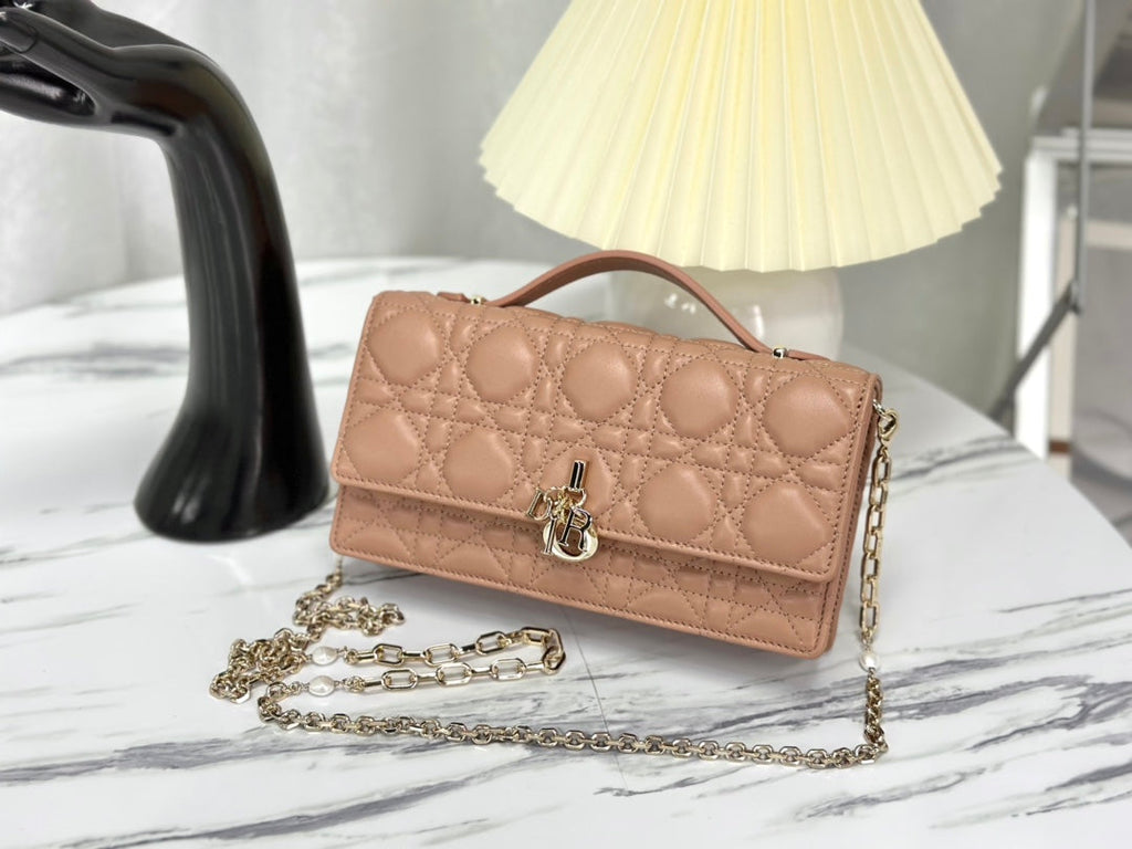 DIOR LADY CHAIN BAG 21 IN ALMOND BEIGE LAMBSKIN