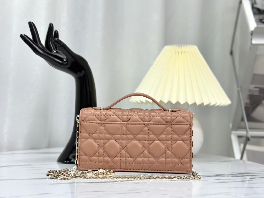 DIOR LADY CHAIN BAG 21 IN ALMOND BEIGE LAMBSKIN
