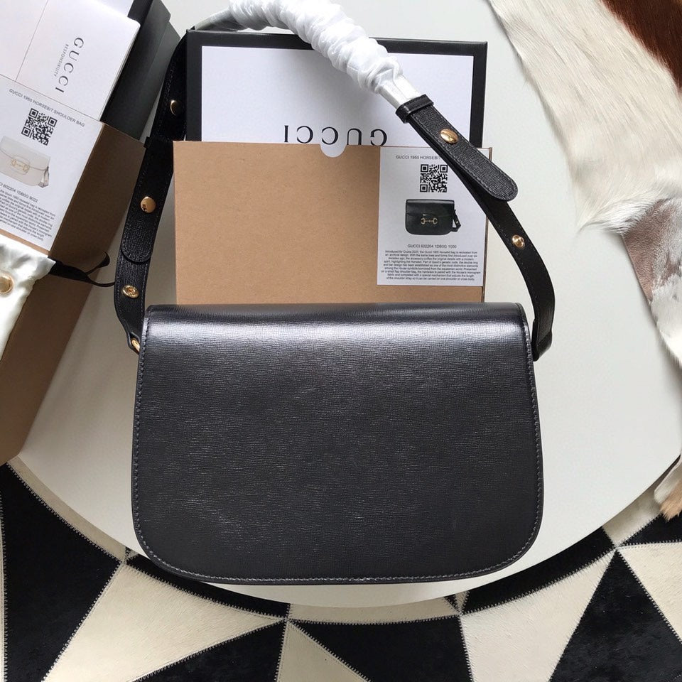GUCCI HORSEBIT 1955 MINI BAG 25 IN BLACK CALFSKIN