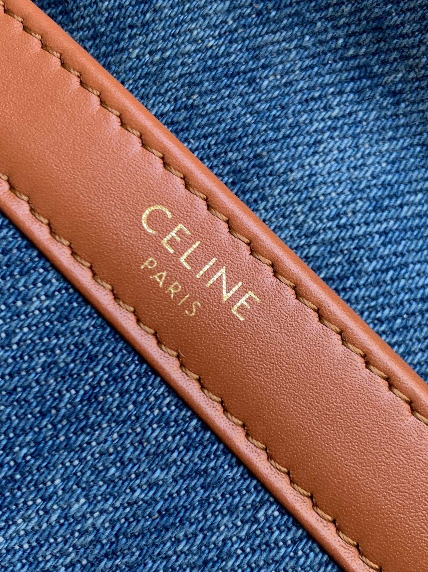 CELINE DENIM LEATHER 24 CHAIN SHOUDER BAG