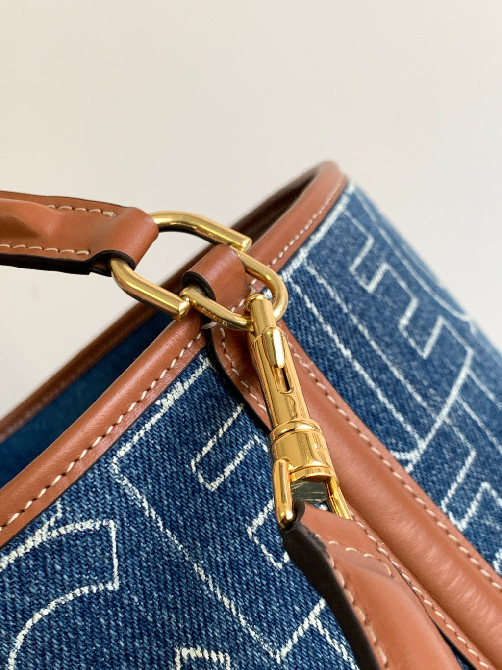 CELINE BUCKET 25 PRINTED DENIM BAG NAVY BLUE