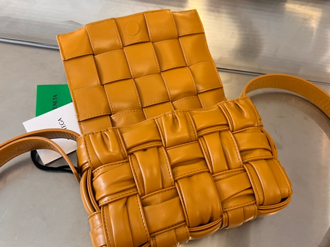 BOTTEGA VENETA MINI CASSETTE 19 IN SANDSTONE ORANGE SOFT LAMBSKIN