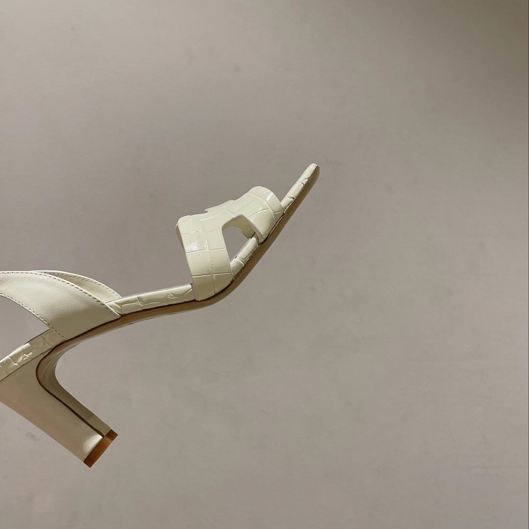HERMES SLINGBACK ETERNITE 75 WHITE LAMBSKIN AND CROCODILE LEATHER