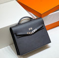 HERMES KELLY DEPECHES 34 BRIEFCASE IN BLACK TOGO CALFSKIN SILVER HARDWARE