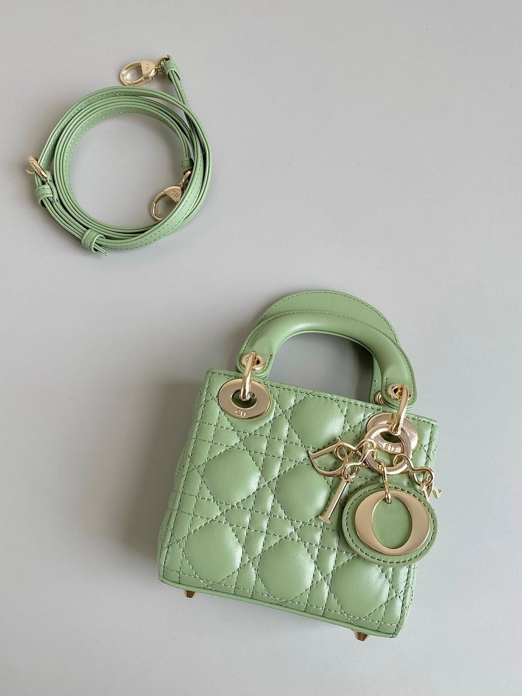 DIOR MICRO LADY 12 BAG IN LIGHT GREEN LAMBSKIN