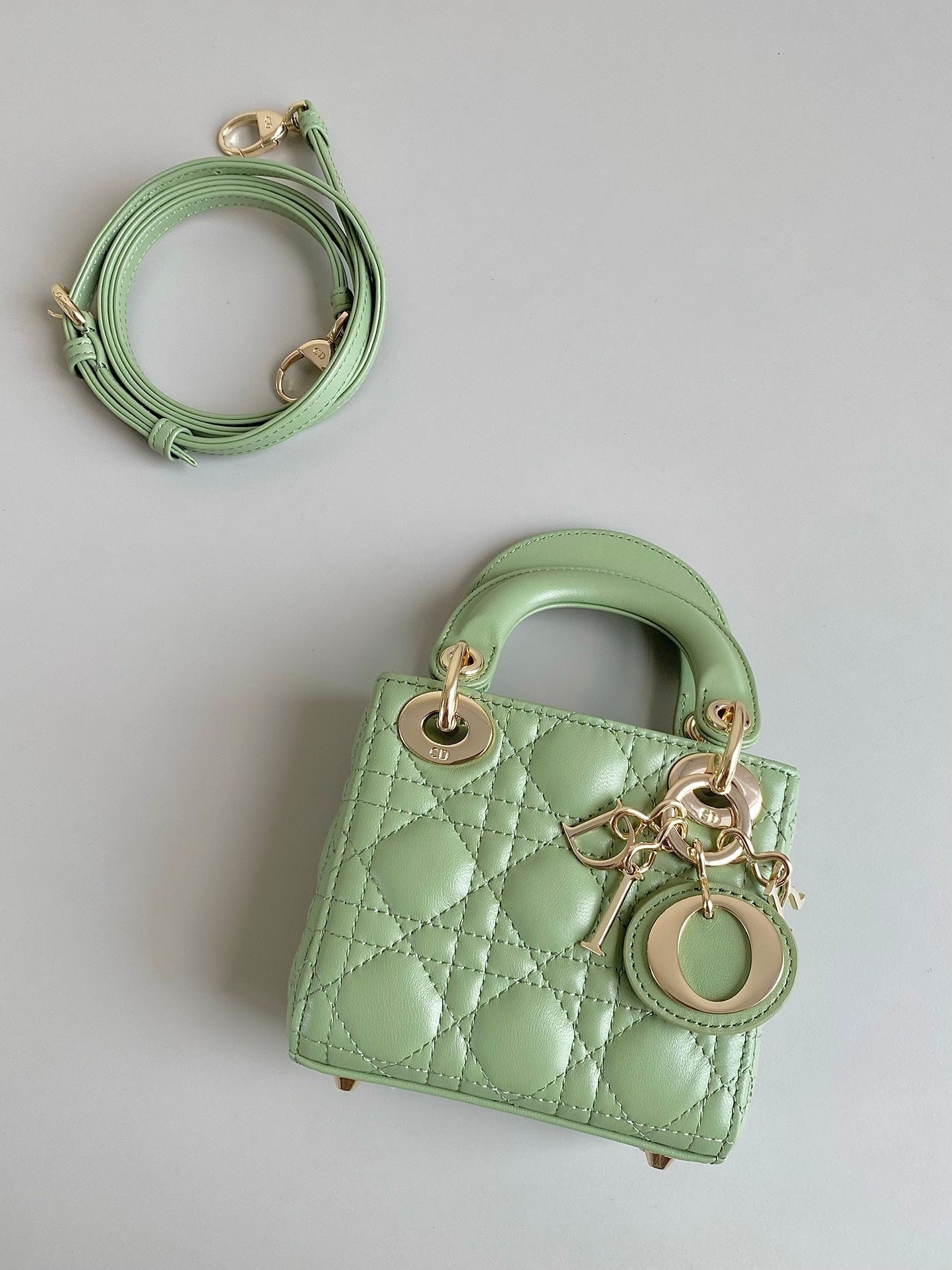 DIOR MICRO LADY 12 BAG IN LIGHT GREEN LAMBSKIN