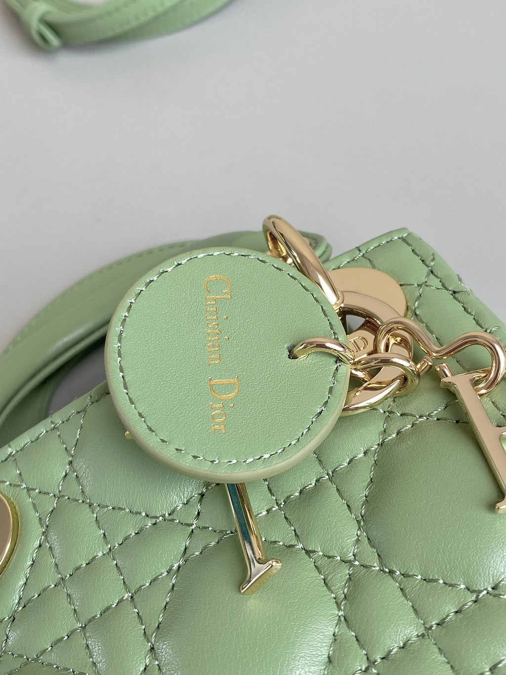 DIOR MICRO LADY 12 BAG IN LIGHT GREEN LAMBSKIN