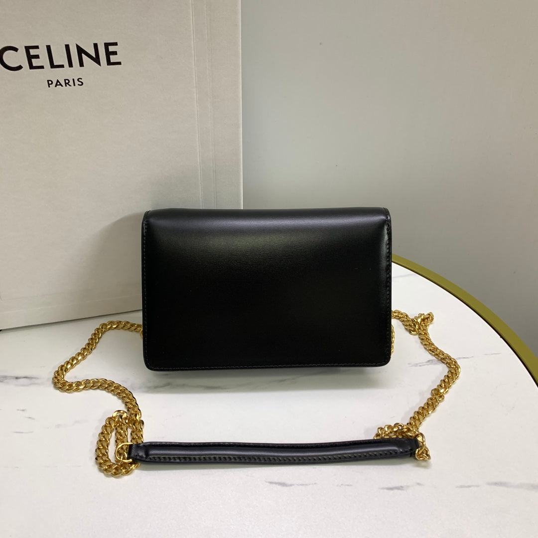 CELINE WALLET ON CHAIN MARGO 19 IN BLACK SMOOTH CALFSKIN GOLD HARDWARE