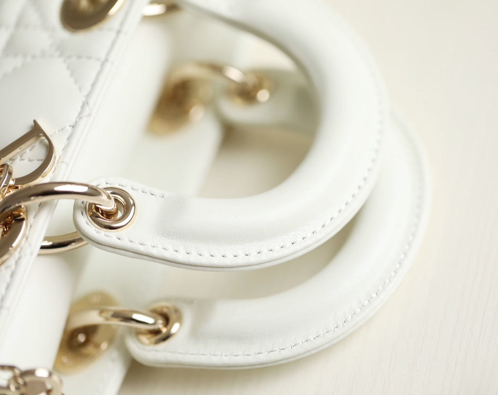DIOR LADY D-JOY MICRO 16 IN WHITE LAMBSKIN