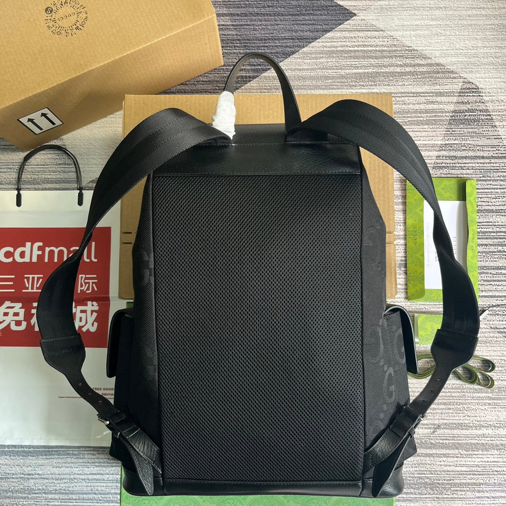 GUCCI OPHIDIA LARGE 42 BACKPACK IN BLACK CANVAS AND CALFSKIN