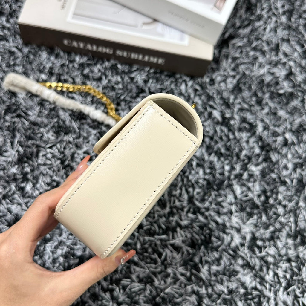 CELINE TRIPHOME 20 WHITE COWHIDE LEATHER CHAIN STRAP BAG