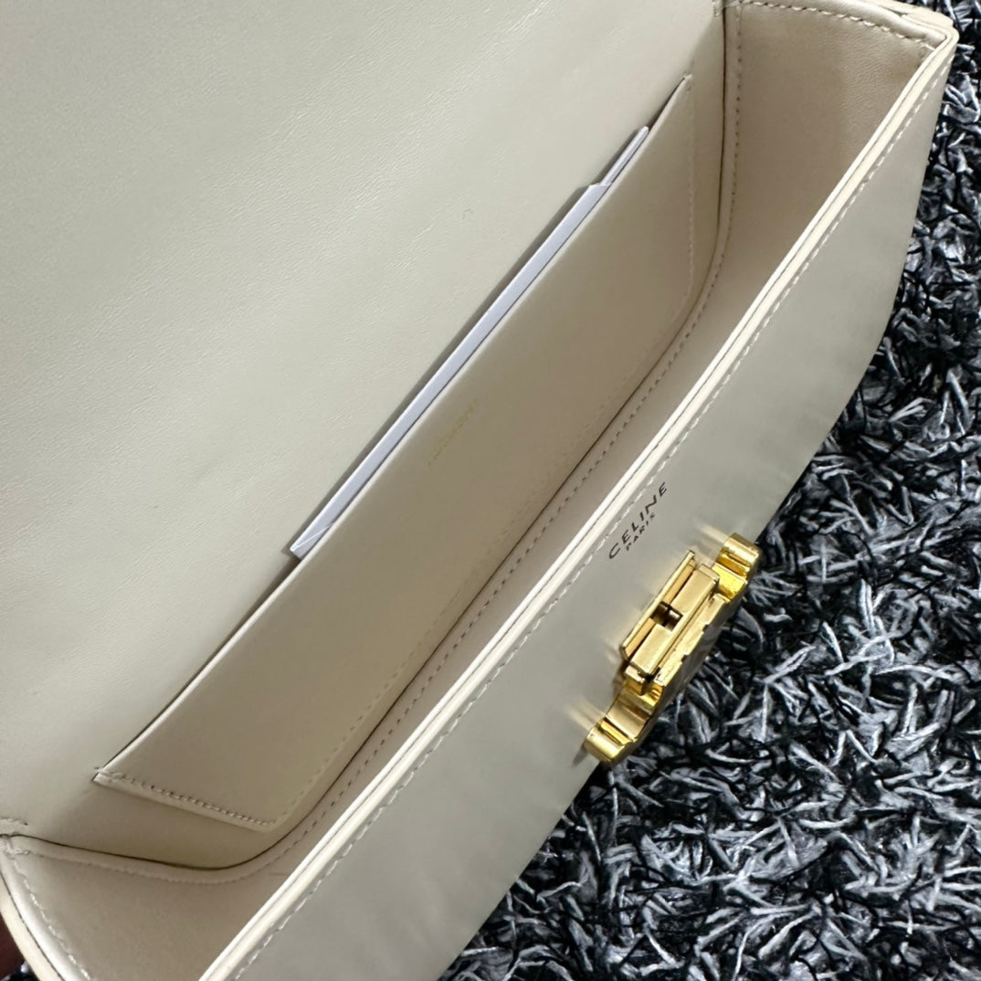 CELINE TRIPHOME 20 WHITE COWHIDE LEATHER CHAIN STRAP BAG