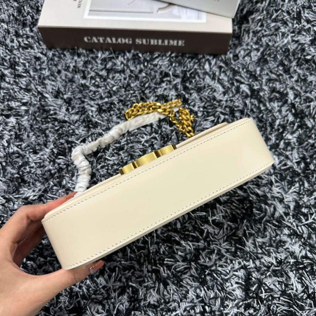 CELINE TRIPHOME 20 WHITE COWHIDE LEATHER CHAIN STRAP BAG