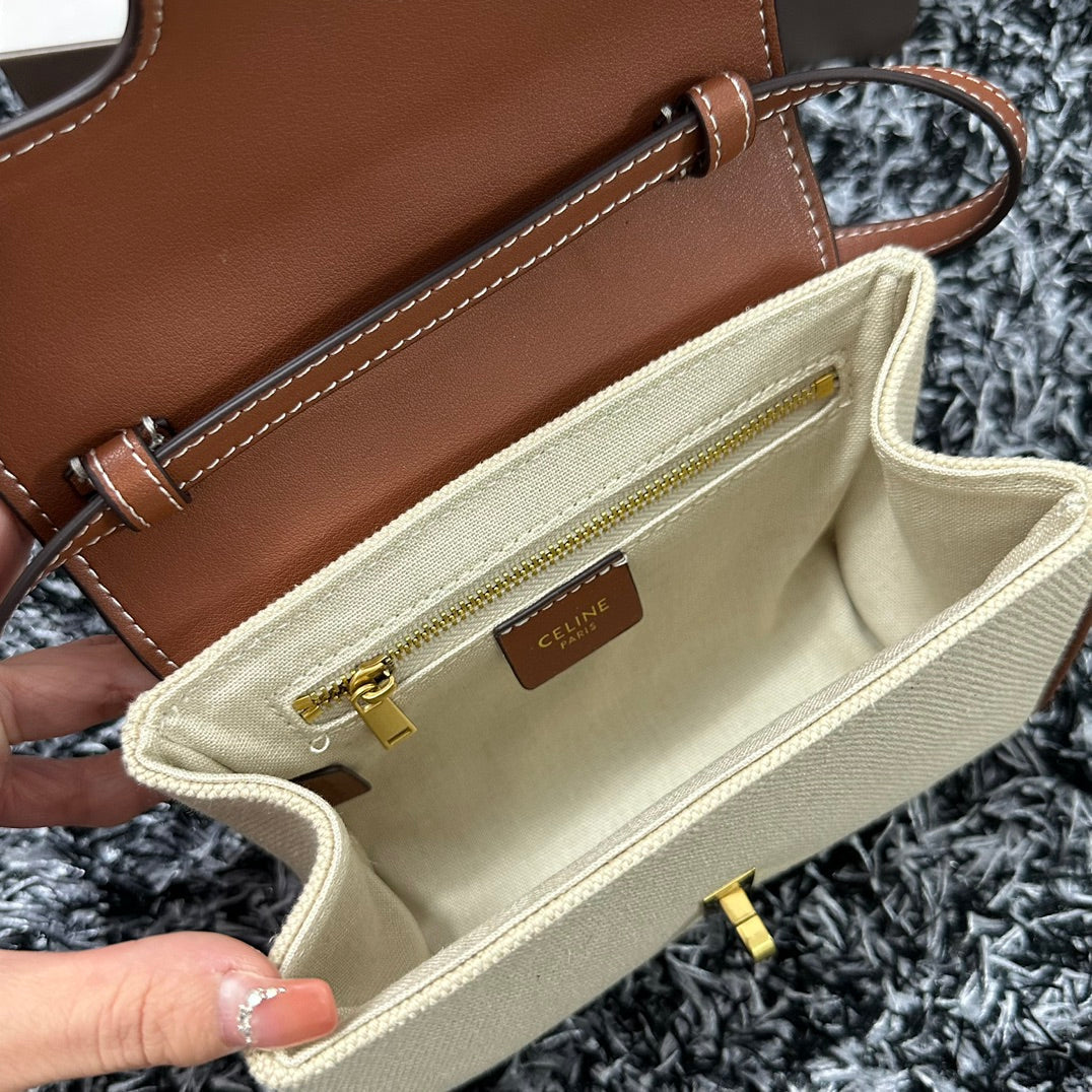 CELINE CLASSIC MINI 18 WHITE BROWN CALFSKIN