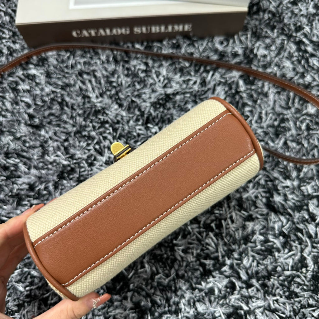 CELINE CLASSIC MINI 18 WHITE BROWN CALFSKIN