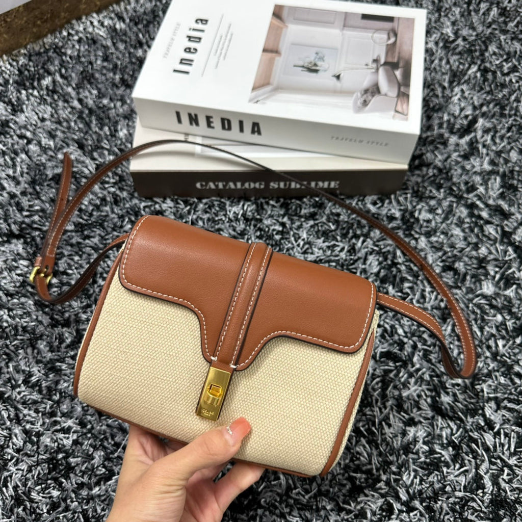 CELINE CLASSIC MINI 18 WHITE BROWN CALFSKIN