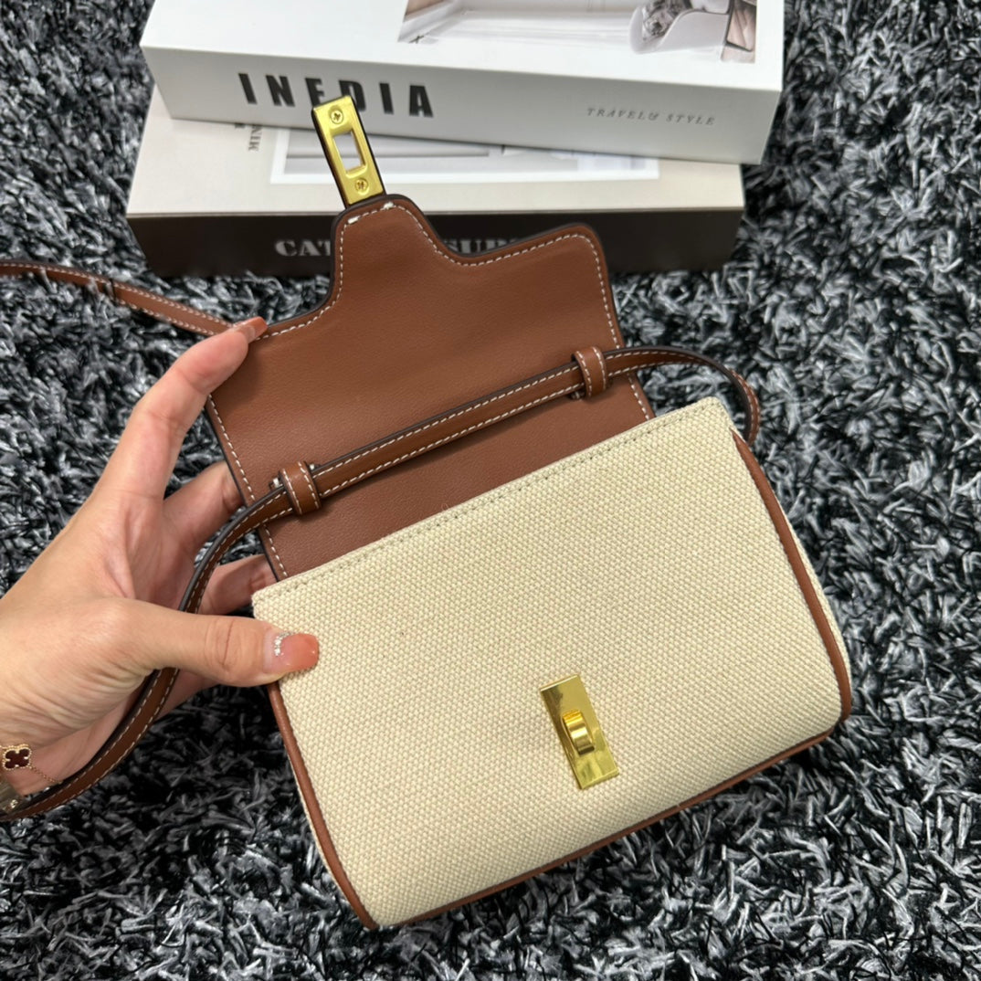 CELINE CLASSIC MINI 18 WHITE BROWN CALFSKIN