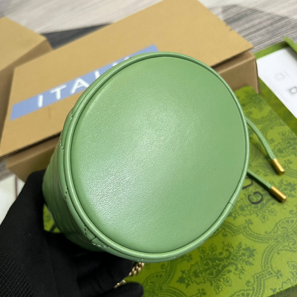 GUCCI MARMONT 17 BUCKET BAG IN LIGHT GREEN CALFSKIN