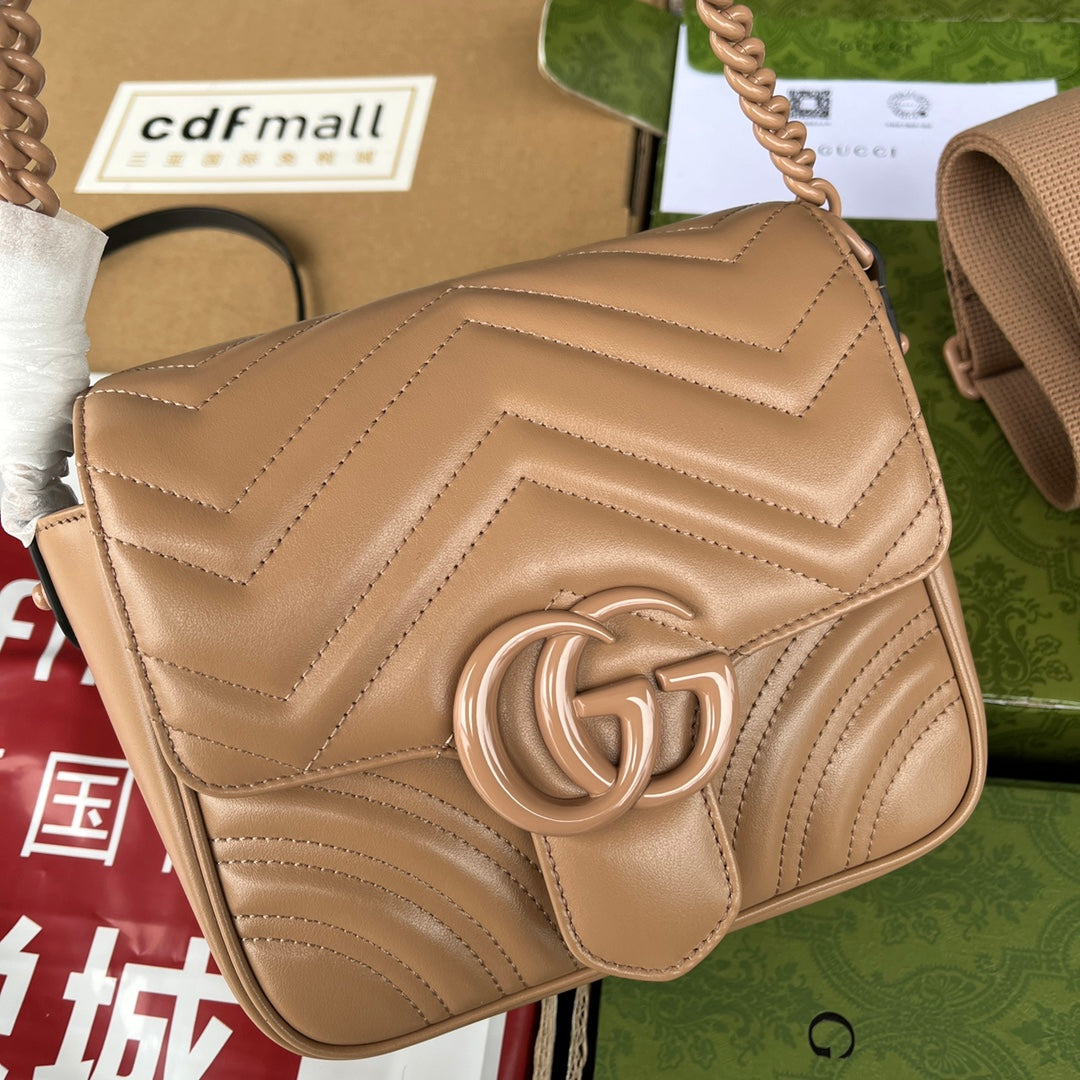 GUCCI MARMONT QUILTED SHOULDER BAG 18 IN CIDER BROWN CALFSKIN