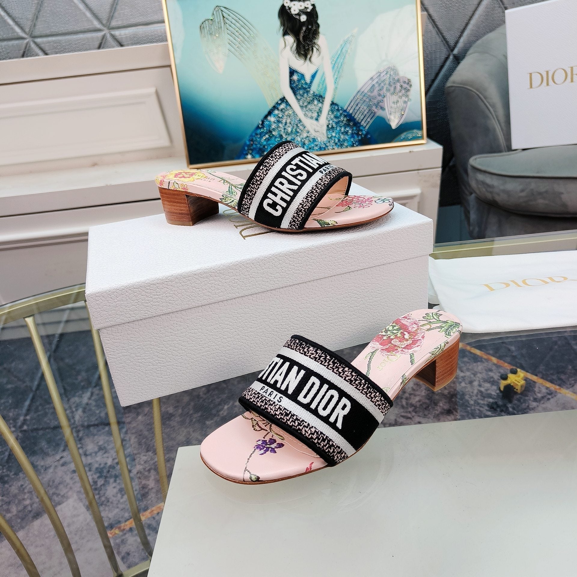 DIOR CD Mule Dway Heeled Slide 45mm Style 3