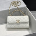 CHANEL 23P Flap Bag 19cm White Caviar Gold Hardware