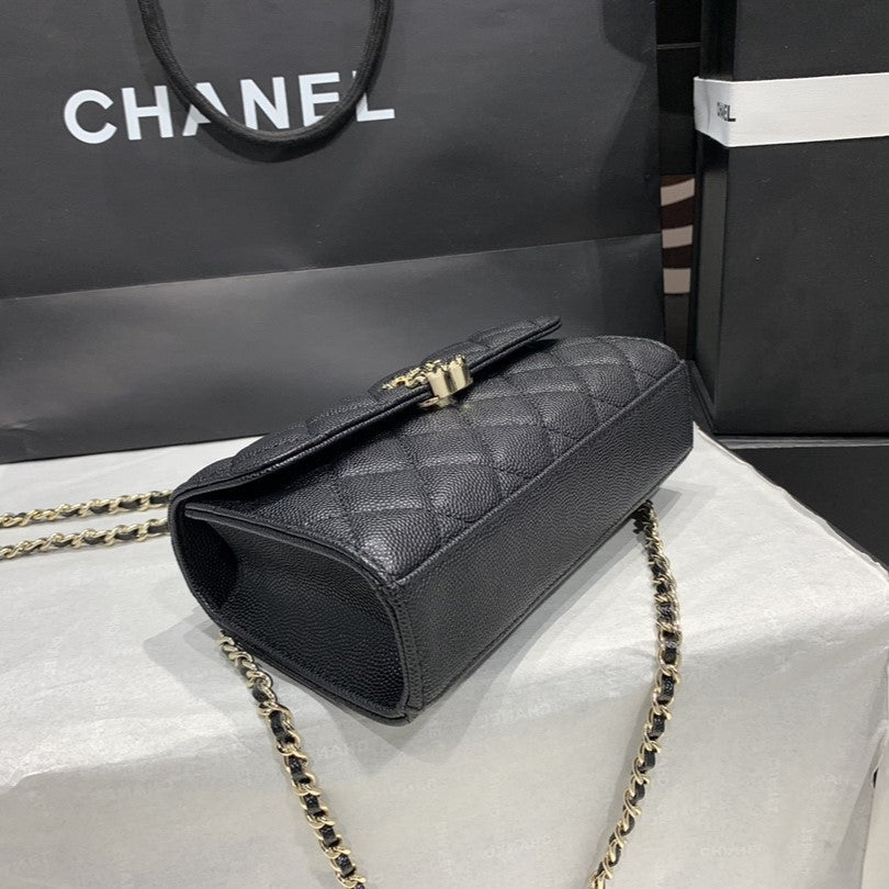 CHANEL 23P Flap Bag 19cm Black Caviar Gold Hardware