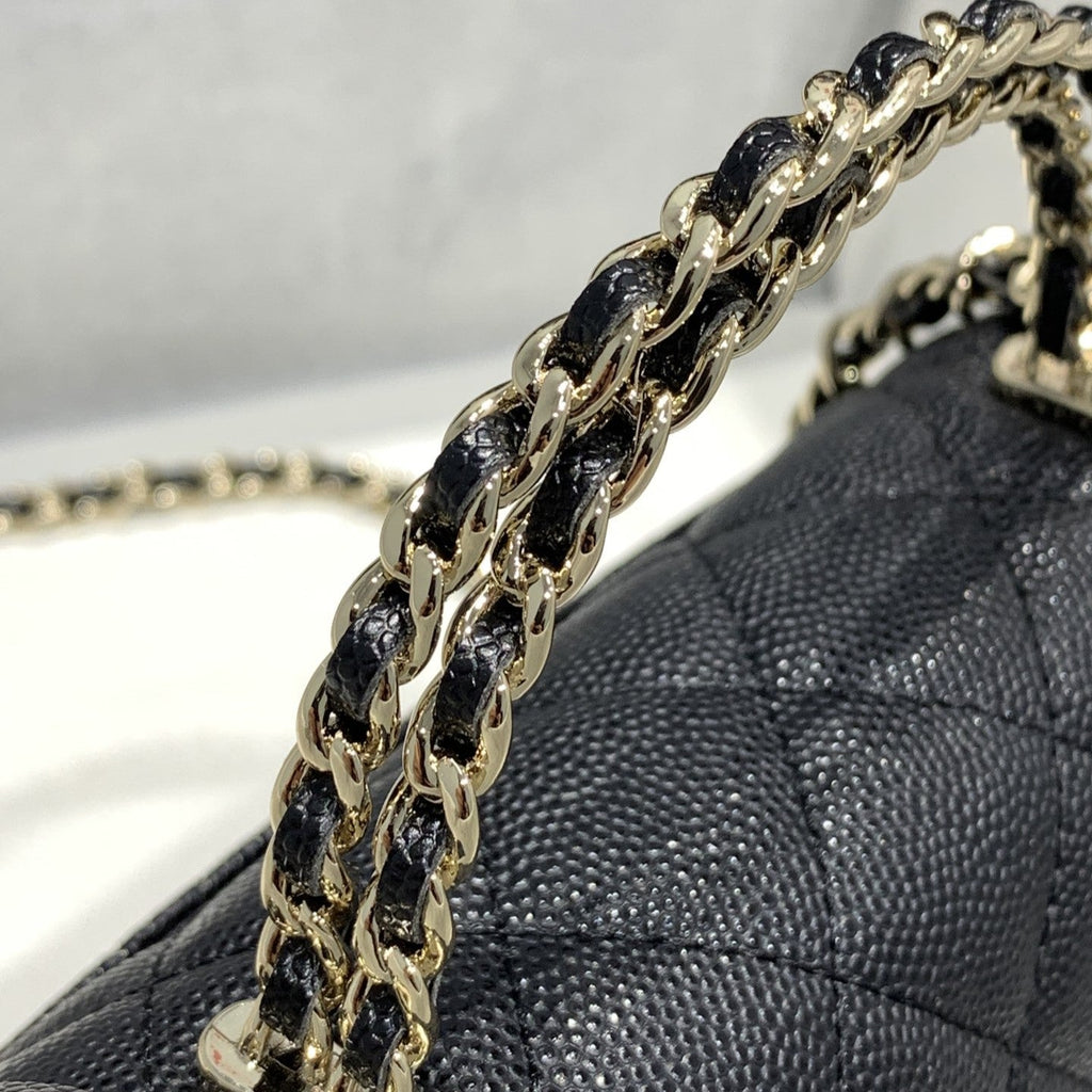 CHANEL 23P Flap Bag 15cm Black Caviar Gold Hardware