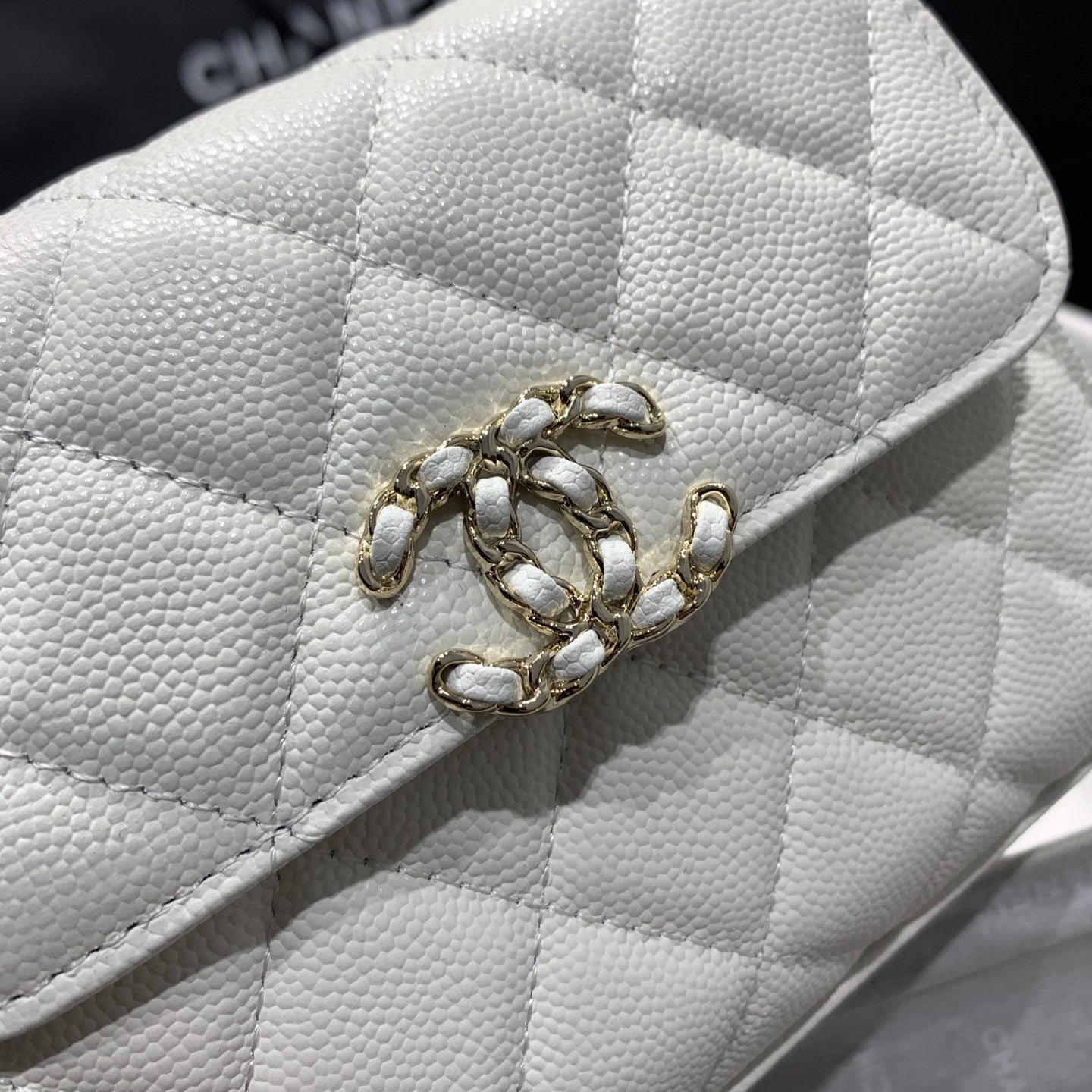 CHANEL 23P Flap Bag 15cm White Caviar Gold Hardware