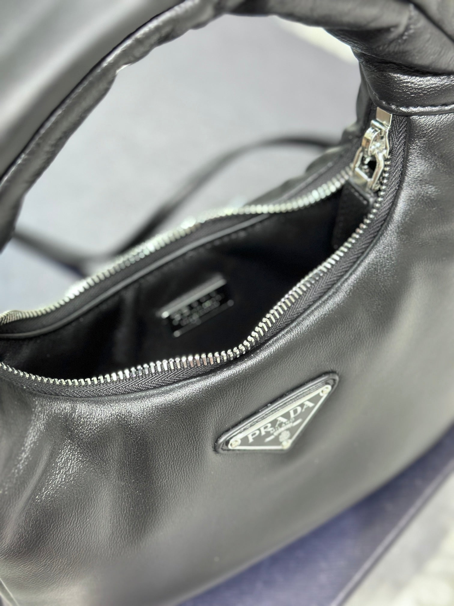 PRADA HOBO BAG 21 IN BLACK SOFT LAMBSKIN