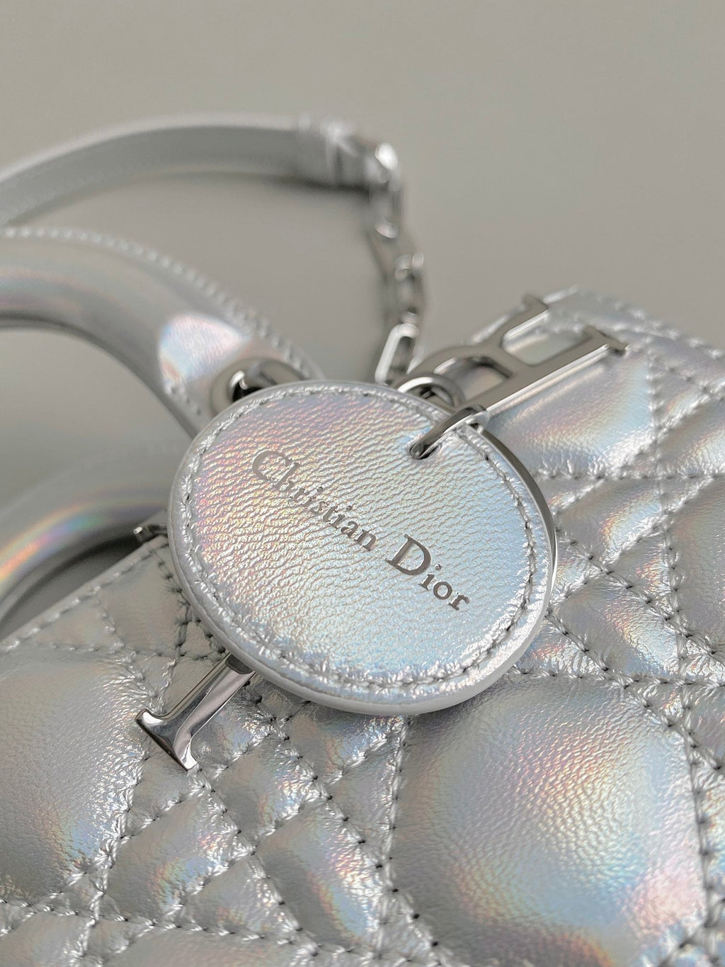 DIOR D-JOY BAG 22 IN SILVER LAMBSKIN