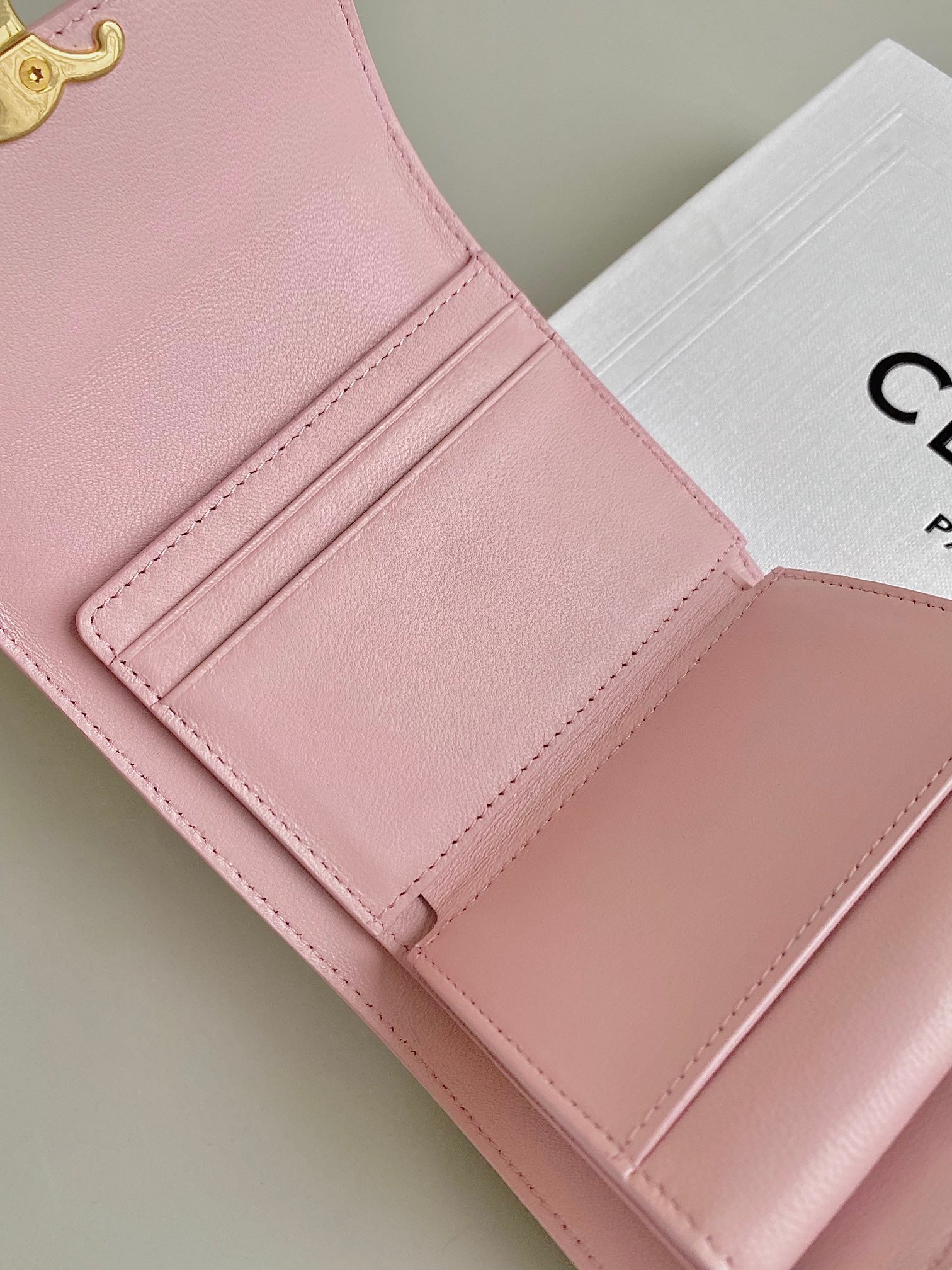 CELINE TRIPHOME 10 TRIFOLD WALLET CALFSKIN PINK PASTEL