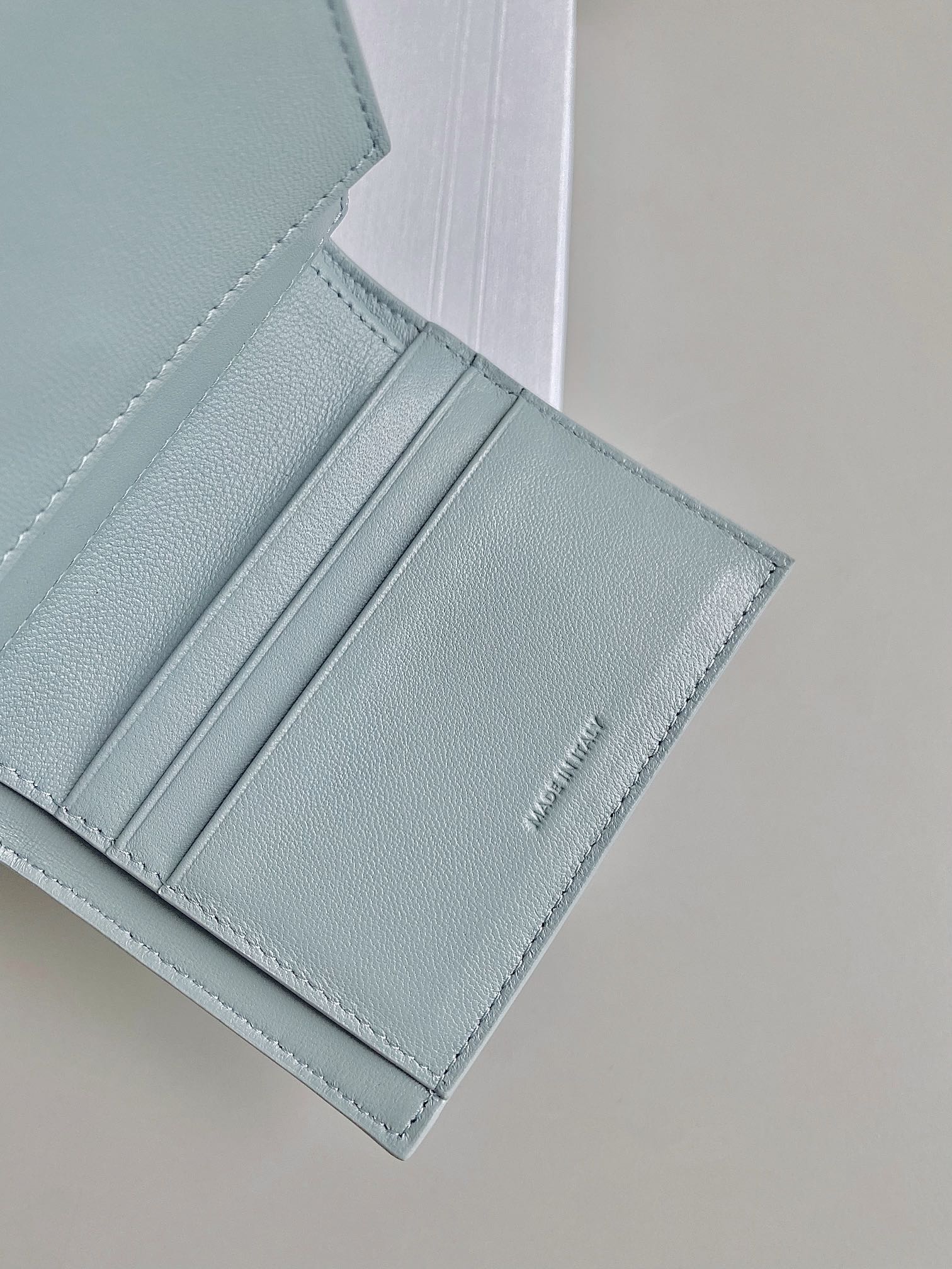 CELINE TRIPHOME 10 TRIFOLD WALLET CALFSKIN BLUE PASTEL