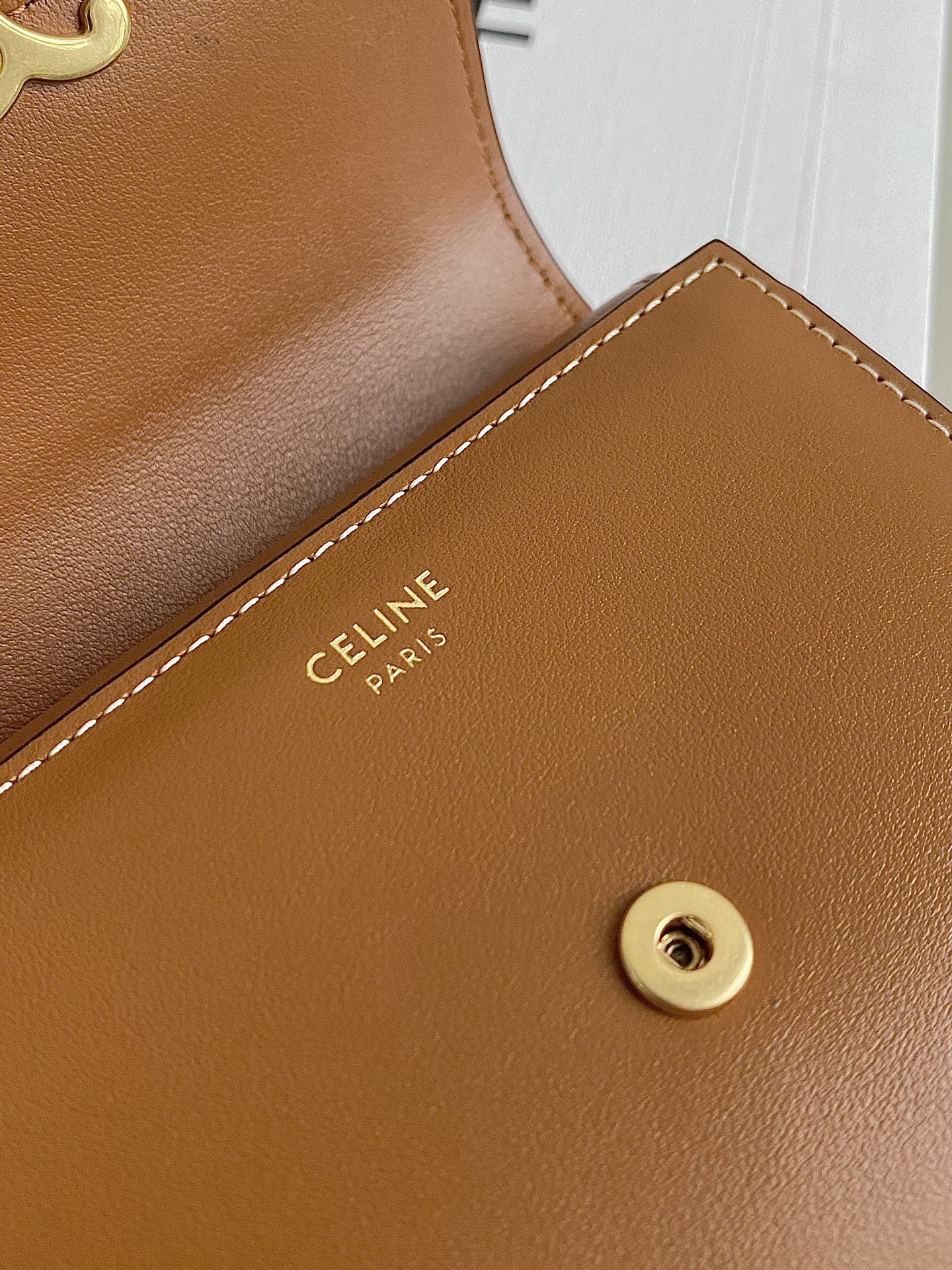CELINE TRIPHOME 10 TRIFOLD WALLET CALFSKIN CINNAMON BROWN