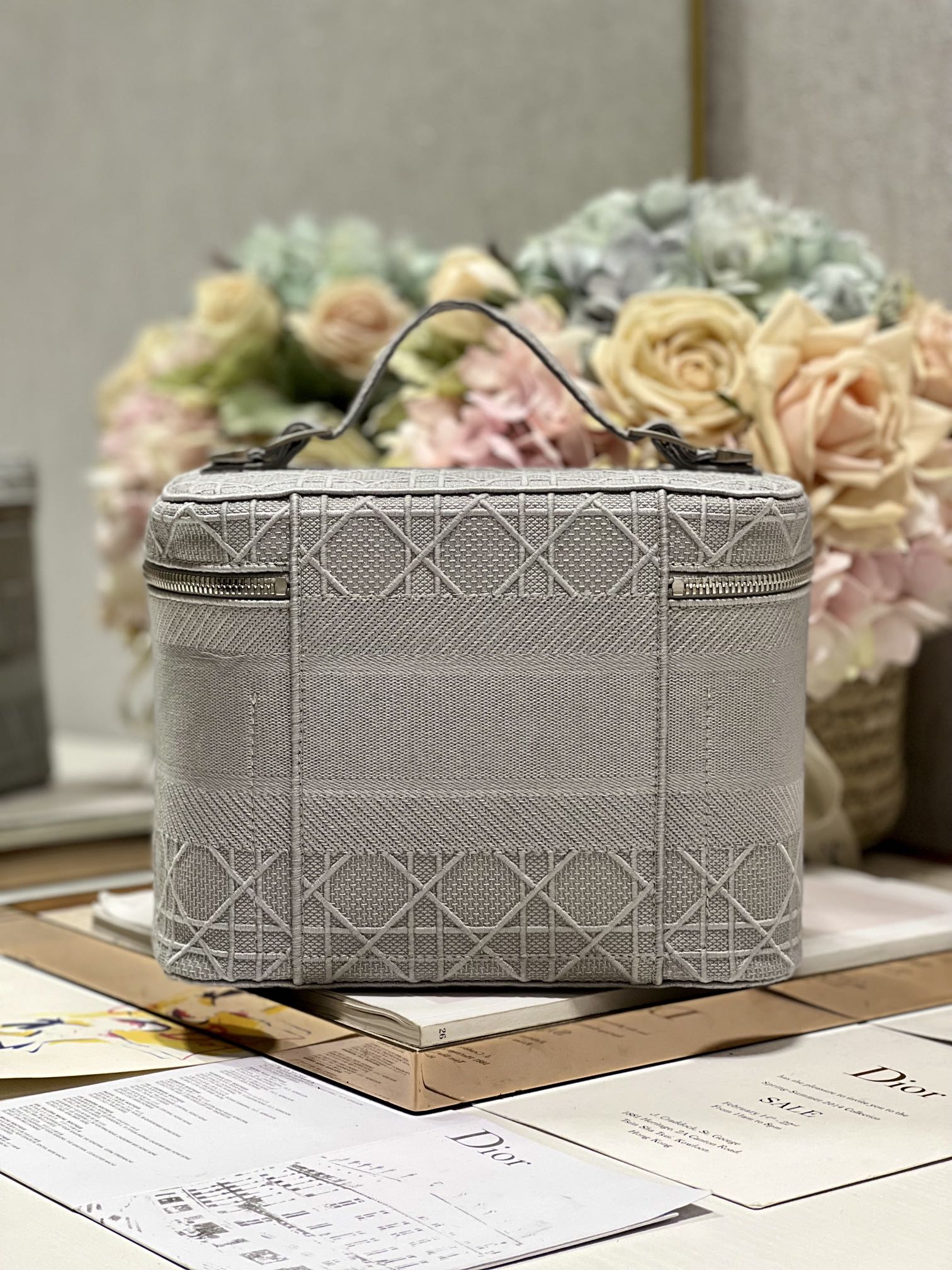 DIOR SMALL 25 TRAVEL VANITY CASE WITH SHOULDER STRAP DOVE GRAY