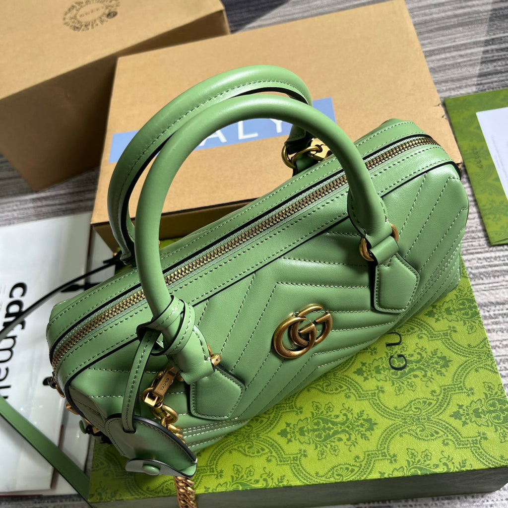 GUCCI MARMONT MATELASSE 27 HANDBAG LIGHT GREEN CALFSKIN
