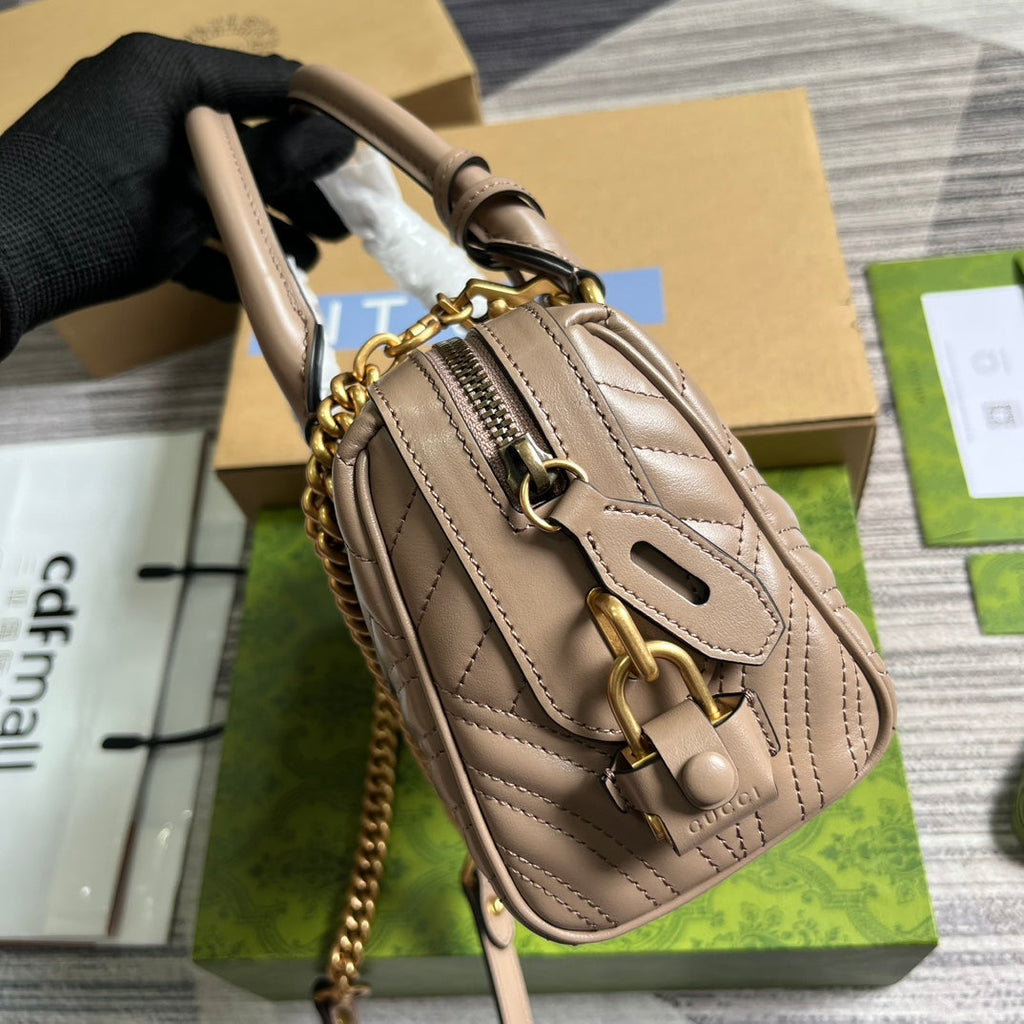 GUCCI MARMONT MATELASSE 27 HANDBAG BEIGE CALFSKIN