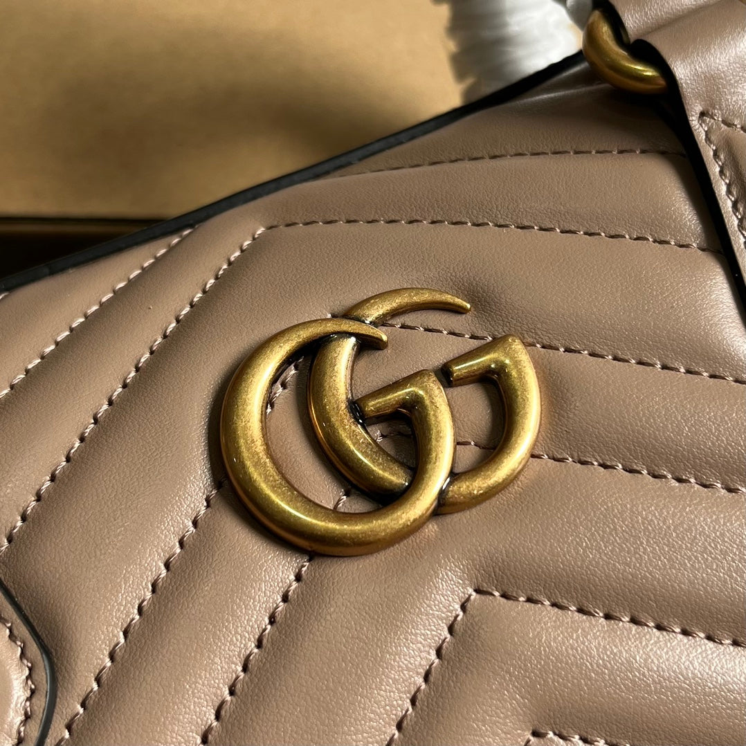 GUCCI MARMONT MATELASSE 27 HANDBAG BEIGE CALFSKIN