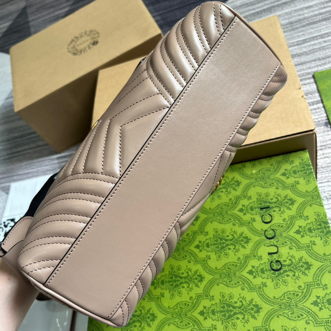 GUCCI MARMONT MATELASSE 27 HANDBAG BEIGE CALFSKIN