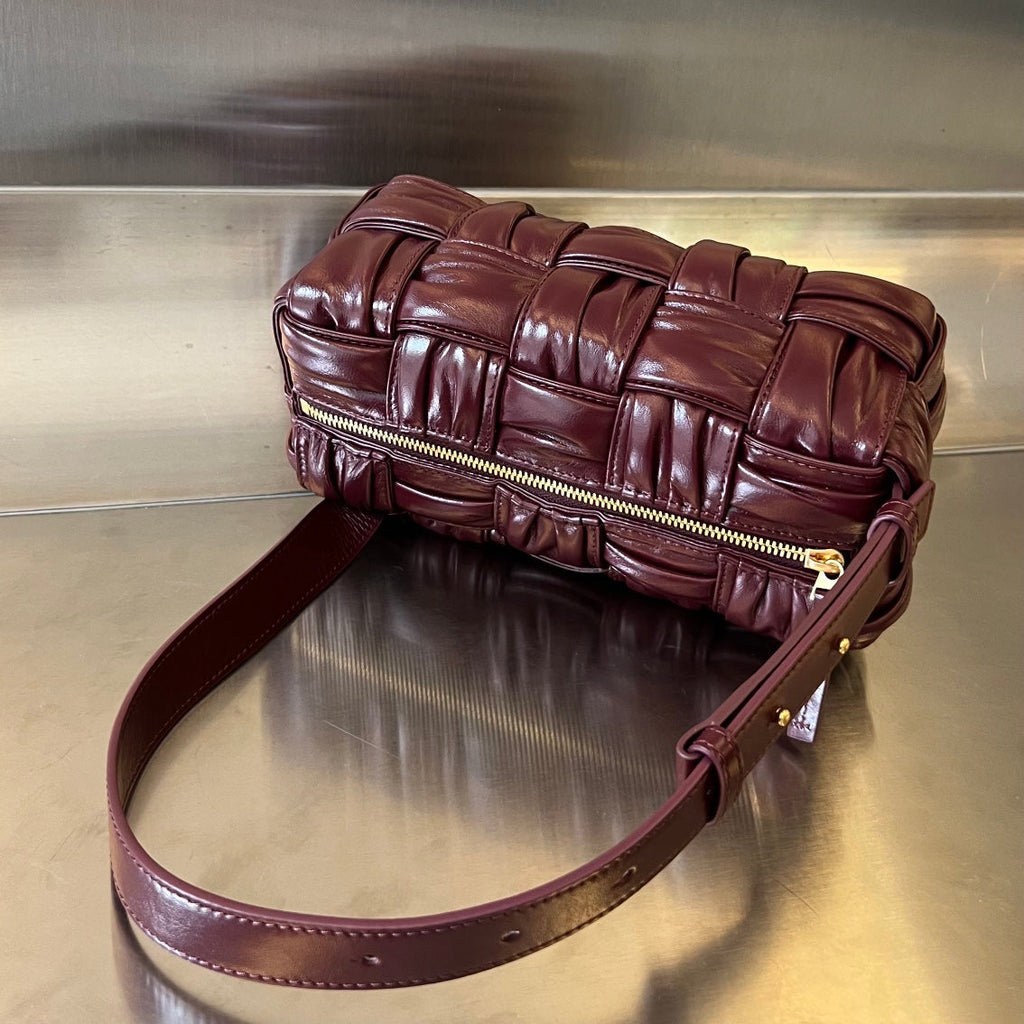 BOTTEGA VENETA SMALL BRICK CASSETTE 23 IN WINE RED SOFT LAMBSKIN