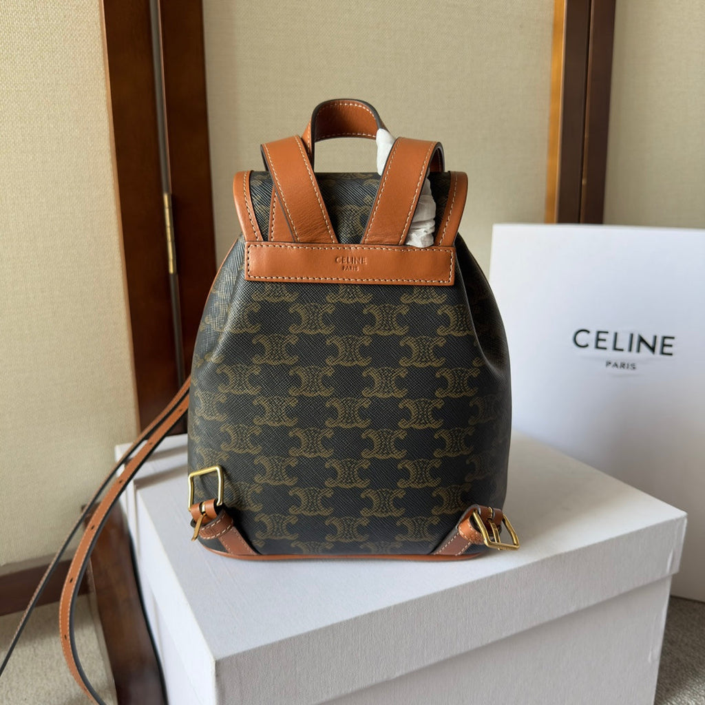 CELINE SMALL FOLCO BACKPACK 20 IN BLACK TRIOMPHE CANVAS