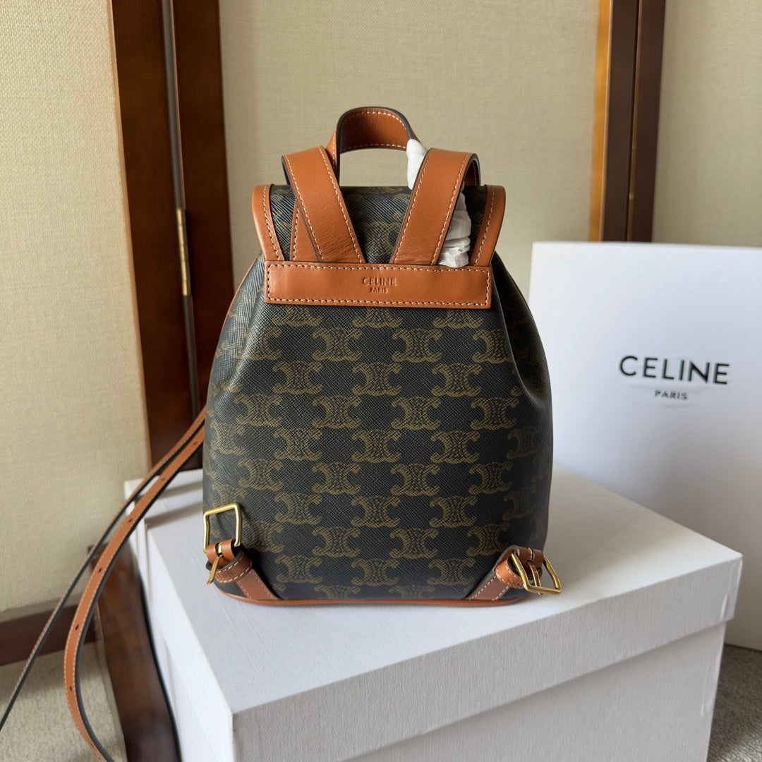 CELINE SMALL FOLCO BACKPACK 20 IN BLACK TRIOMPHE CANVAS