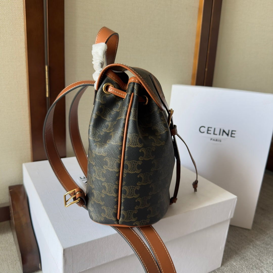 CELINE SMALL FOLCO BACKPACK 20 IN BLACK TRIOMPHE CANVAS