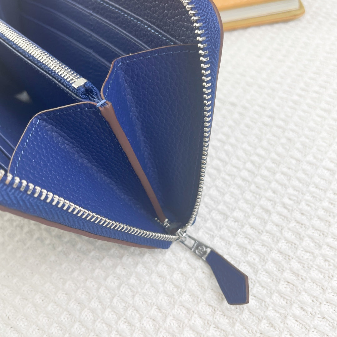 HERMES SILK'IN HOLED CLASSIC WALLET 20 COBALT GRAINED CALFSKIN