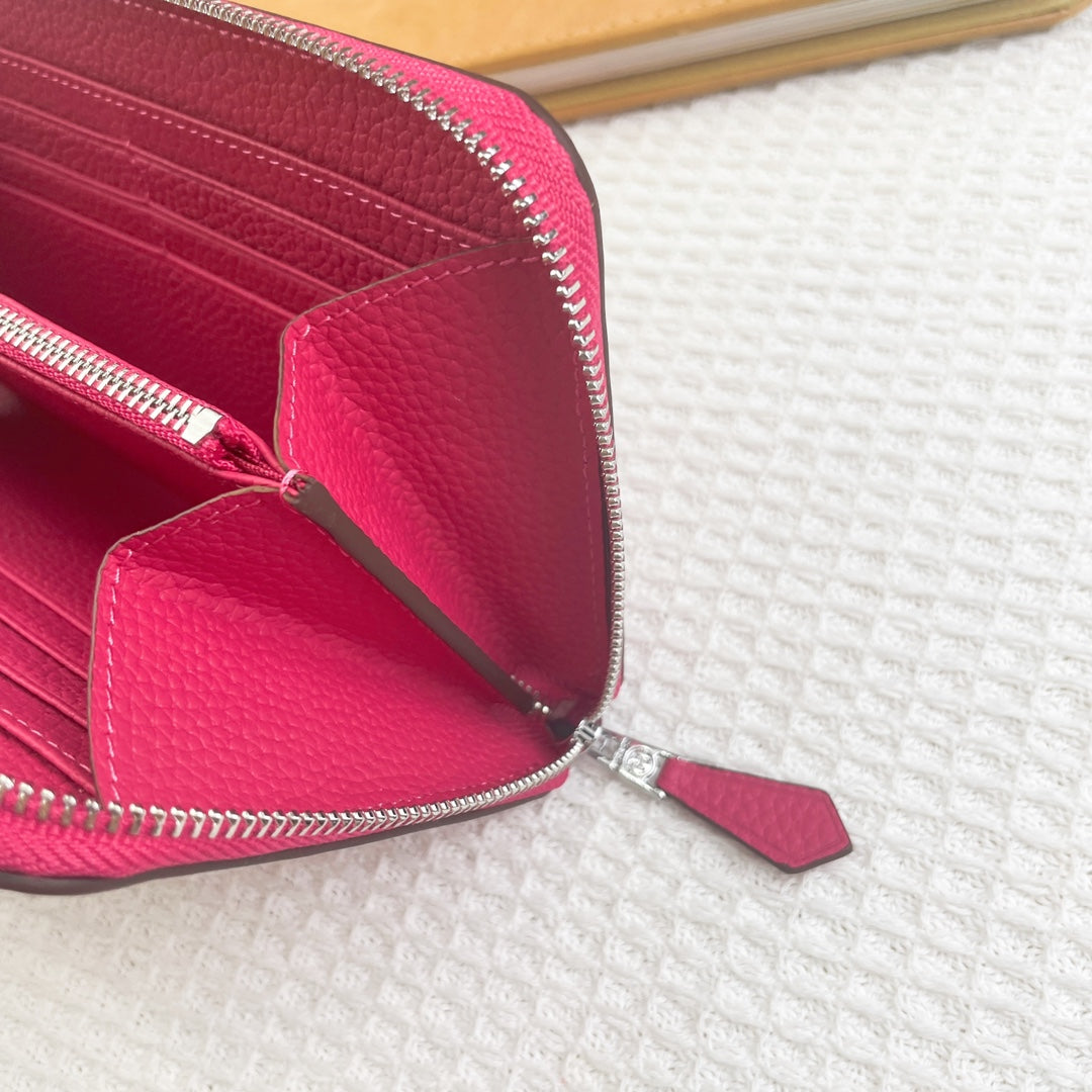 HERMES SILK'IN CLASSIC WALLET 20 RED PINK GRAINED CALFSKIN