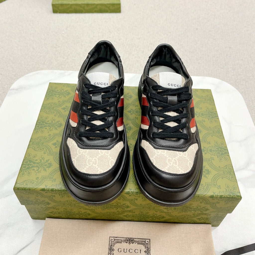 GUCCI TRAINER BLACK AND CREAM CALFSKIN