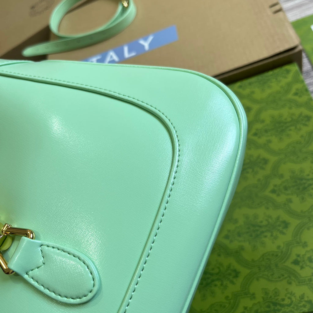 GUCCI JACKIE SMALL 28 SHOULDER BAG IN LIGHT GREEN CALFSKIN