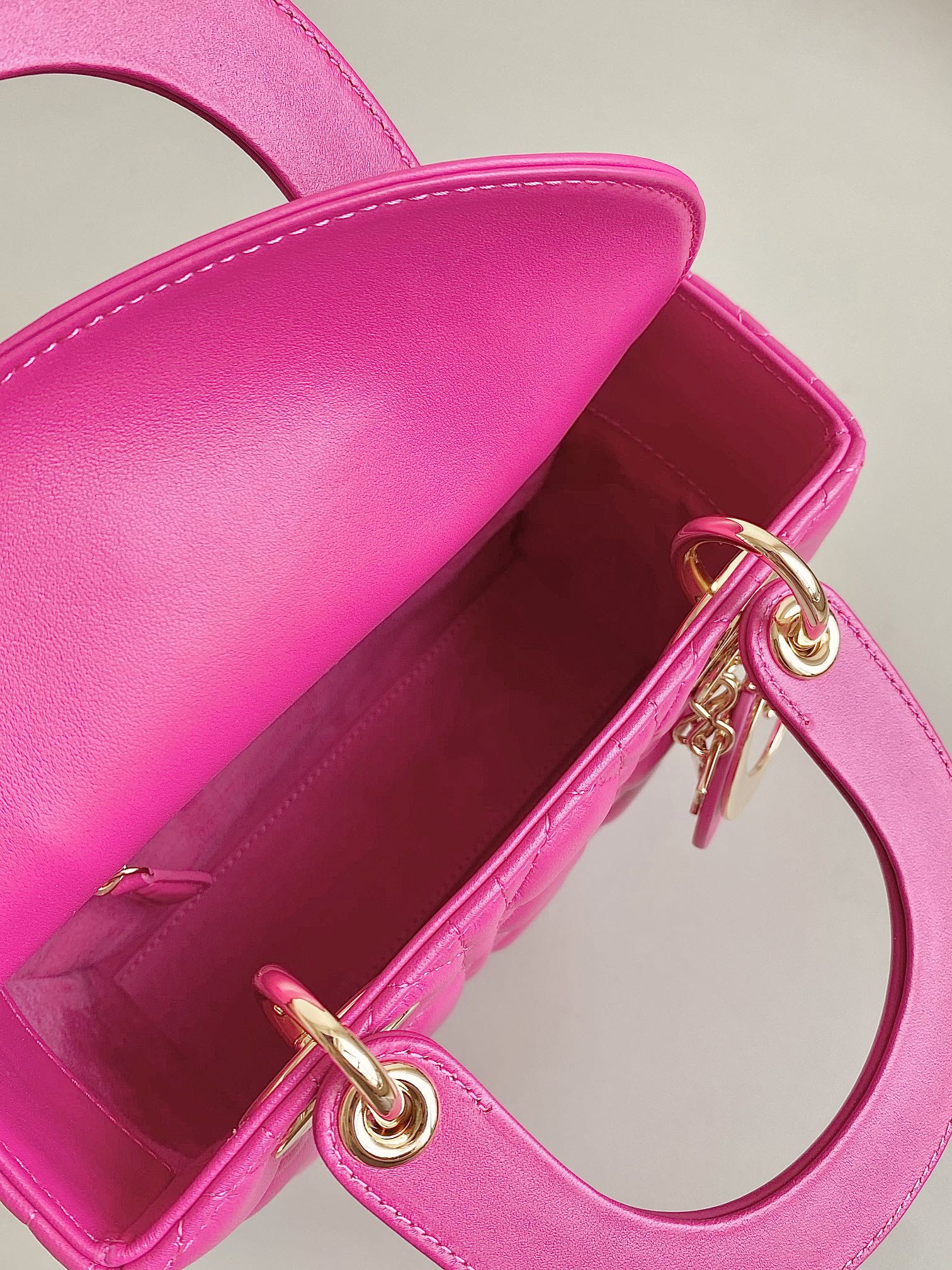 DIOR MEDIUM LADY 20 HANDBAG IN HOT PINK LAMBSKIN